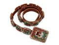 A Navajo sterling silver and set stone concho belt