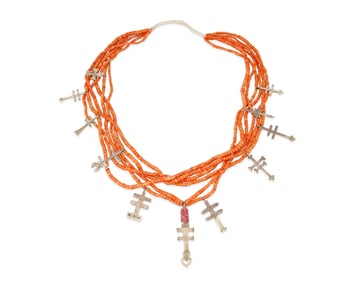 A Mike Bird Romero coral necklace with silver crosses
