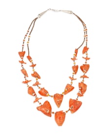 A Rhoda Quam Zuni coral fetish necklace