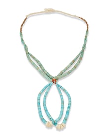 A Southwest Pueblo turquoise necklace with jacla drops