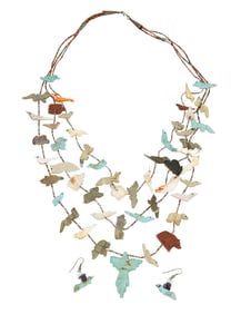 A set of Zuni Pueblo carved stone fetish jewelry