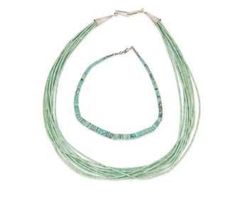 Two Santo Domingo Pueblo turquoise necklaces