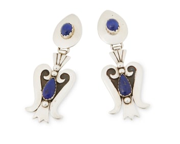 A pair of Lewis Lomay Hopi sterling silver and lapis lazuli earrings