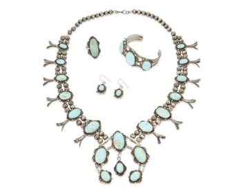 A set of Southwest sterling silver and turquoise jewelry