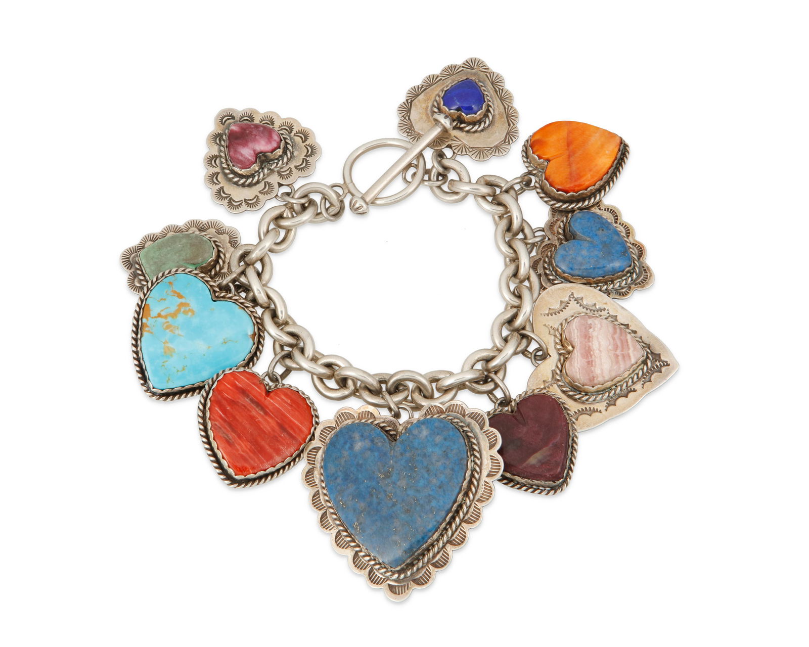 A Joan Slifka Southwest-style silver and stone heart charm bracelet (1 of 2)