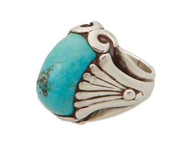 A Lewis Lomay Hopi turquoise and silver ring