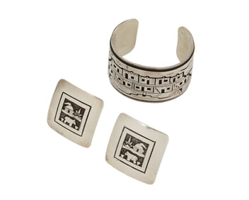A group of Southwest sterling silver pictorial jewelry