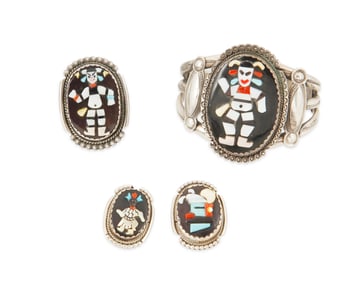 A set of Zuni Pueblo stone inlay figural jewelry