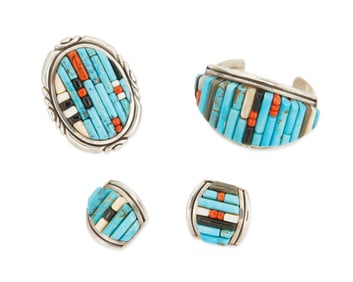 A group of Pete Sierra Navajo cobblestone inlay jewelry