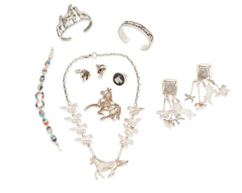 A group of Southwest-style horse-themed jewelry
