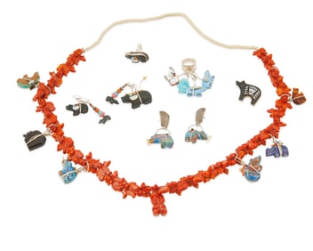 A group of Zuni Pueblo bear motif jewelry