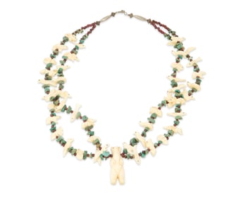 A Zuni Pueblo carved bone fetish necklace