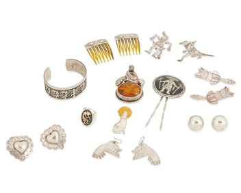 A large group of Southwest style silver jewelry