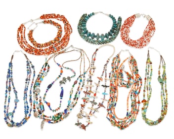A large group of Southwest-style stone bead necklaces