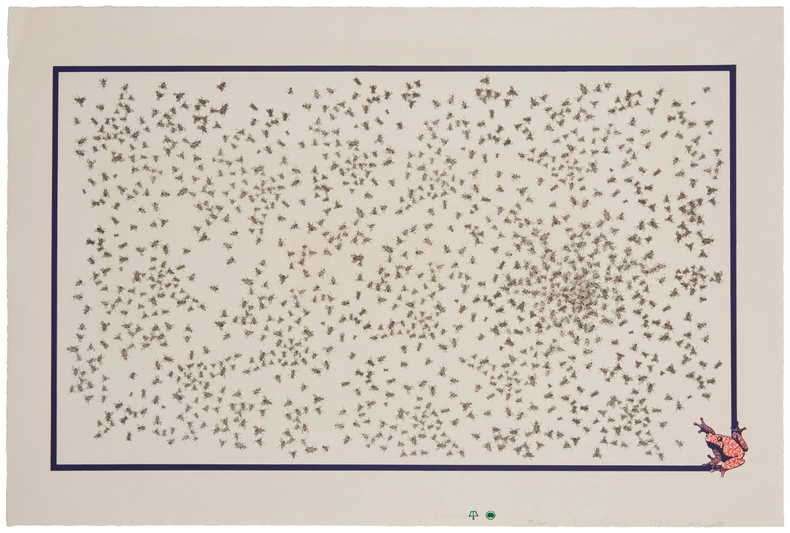 Ken Price (b. 1935) and Ed Ruscha (b. 1937), "Flies and Frog," 1969, Lithograph in colors on: Ken Price (b. 1935) and Ed Ruscha (b. 1937)"Flies and Frog," 1969Lithograph in colors on Copperplate Deluxe paperEdition: 40/40 (there were also 7 artist's proofs)Signed and dated in pencil