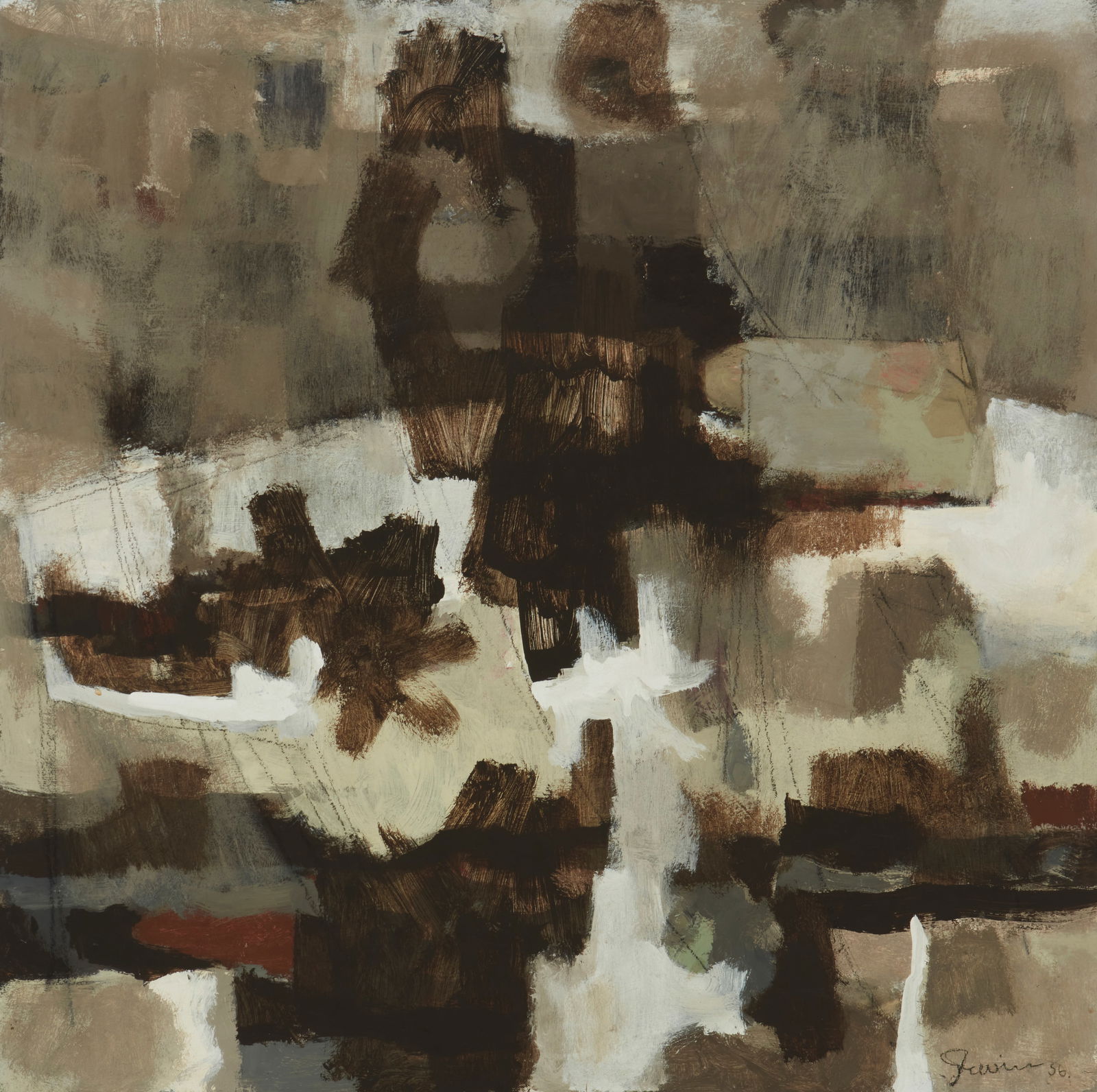 Robert Irwin (1928-2023), "Afterall," 1956: Robert Irwin(1928-2023)"Afterall," 1956Oil on MasoniteSigned and dated lower right: Irwin; titled on an exhibition label affixed to the stretcher26" H x 26" W Exhibited: Los Angele