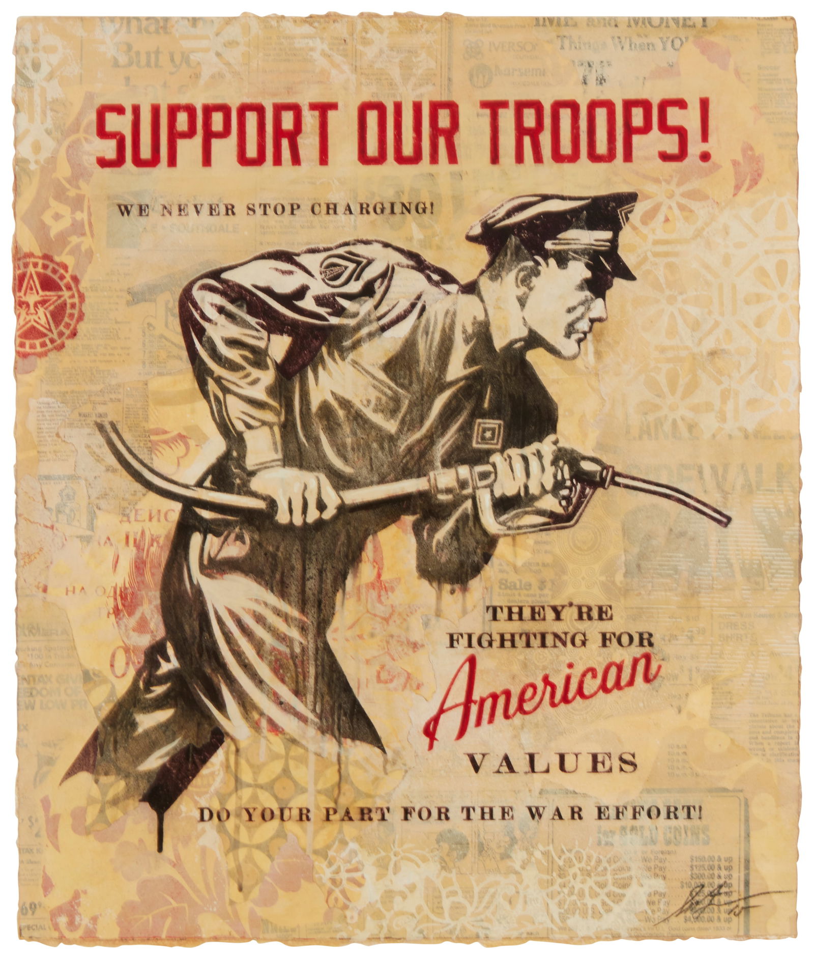 Shepard Fairey (b. 1970), "Support Our Troops Study," 2015, Screenprint in colors, collage, and (1 of 6)