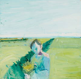 Paul Wonner (1920-2008), "Boy with Flowers," 1961, Oil on canvas, 46.5" H x 46.25" W