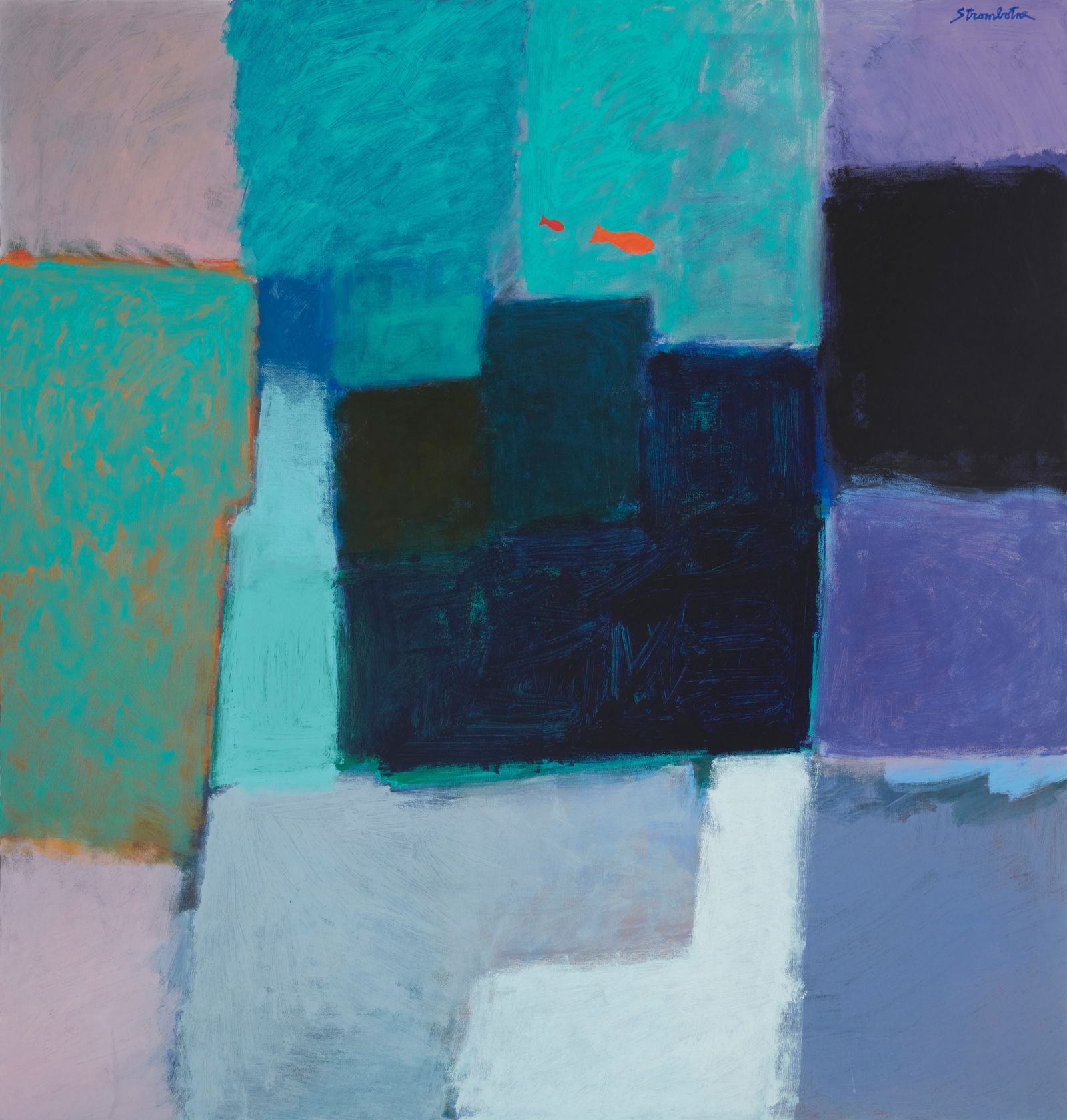James Strombotne (b. 1934), Untitled, abstract, Oil on canvas, 46" H x 44" W: James Strombotne(b. 1934)Untitled, abstractOil on canvasSigned upper right: Strombotne46" H x 44" W