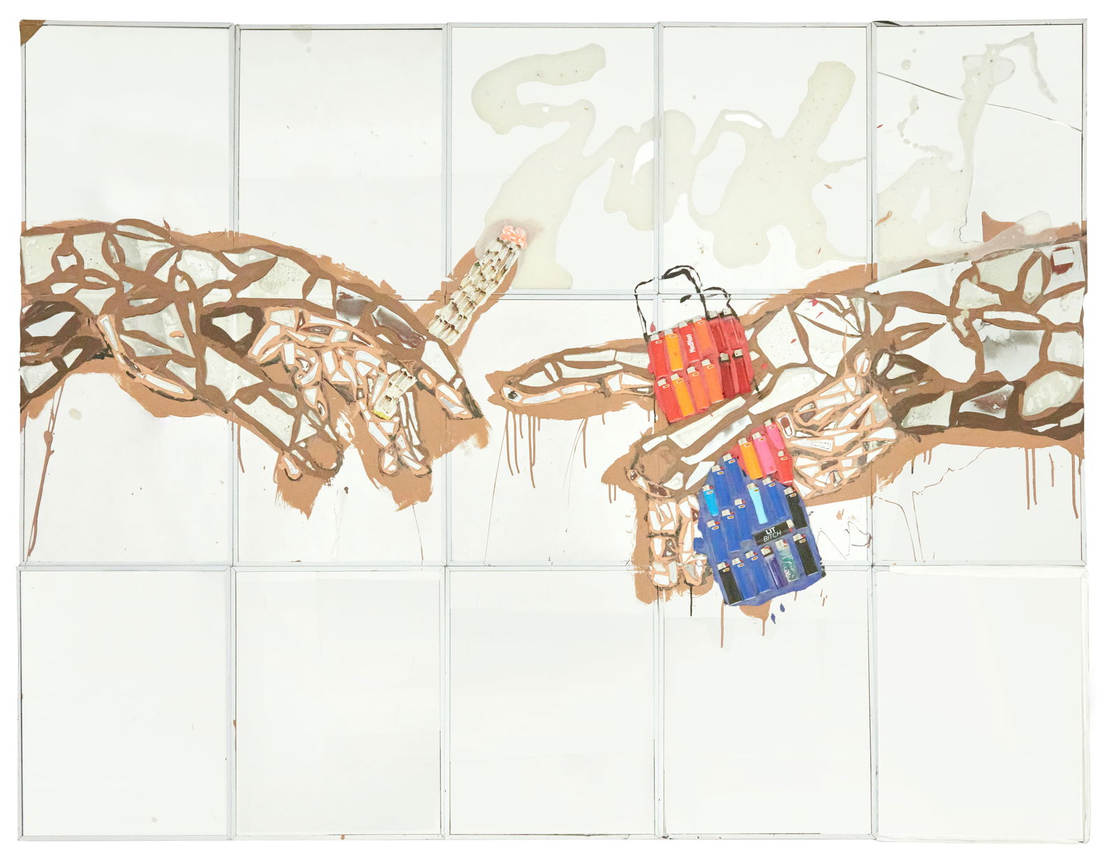 Aaron Fowler (b. 1988), "Smoke," Mixed media installation on mirrors mounted to plastic panels, (1 of 12)