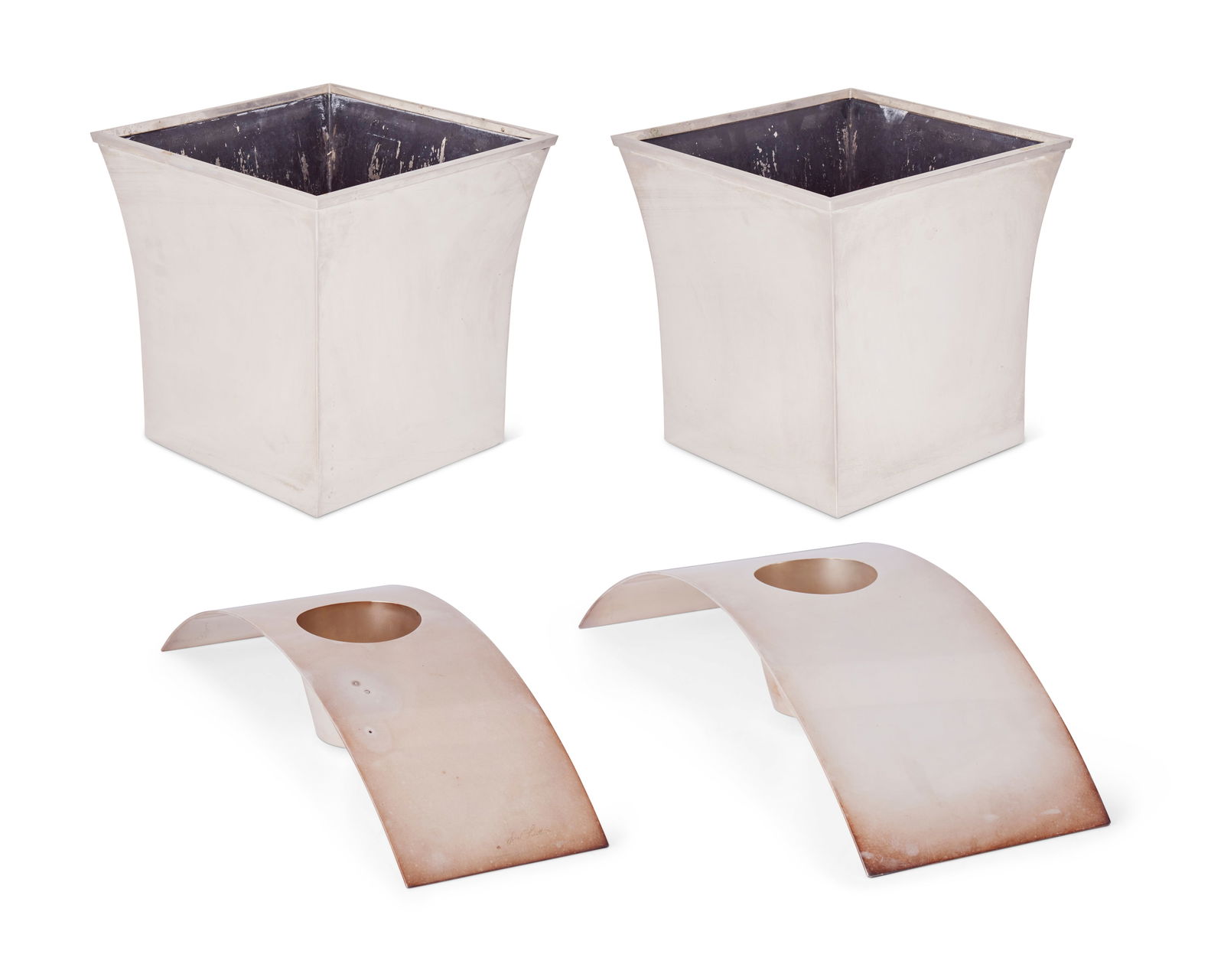 Two Lino Sabattini "Cormorano" candle holders and two jardinieres (1 of 9)