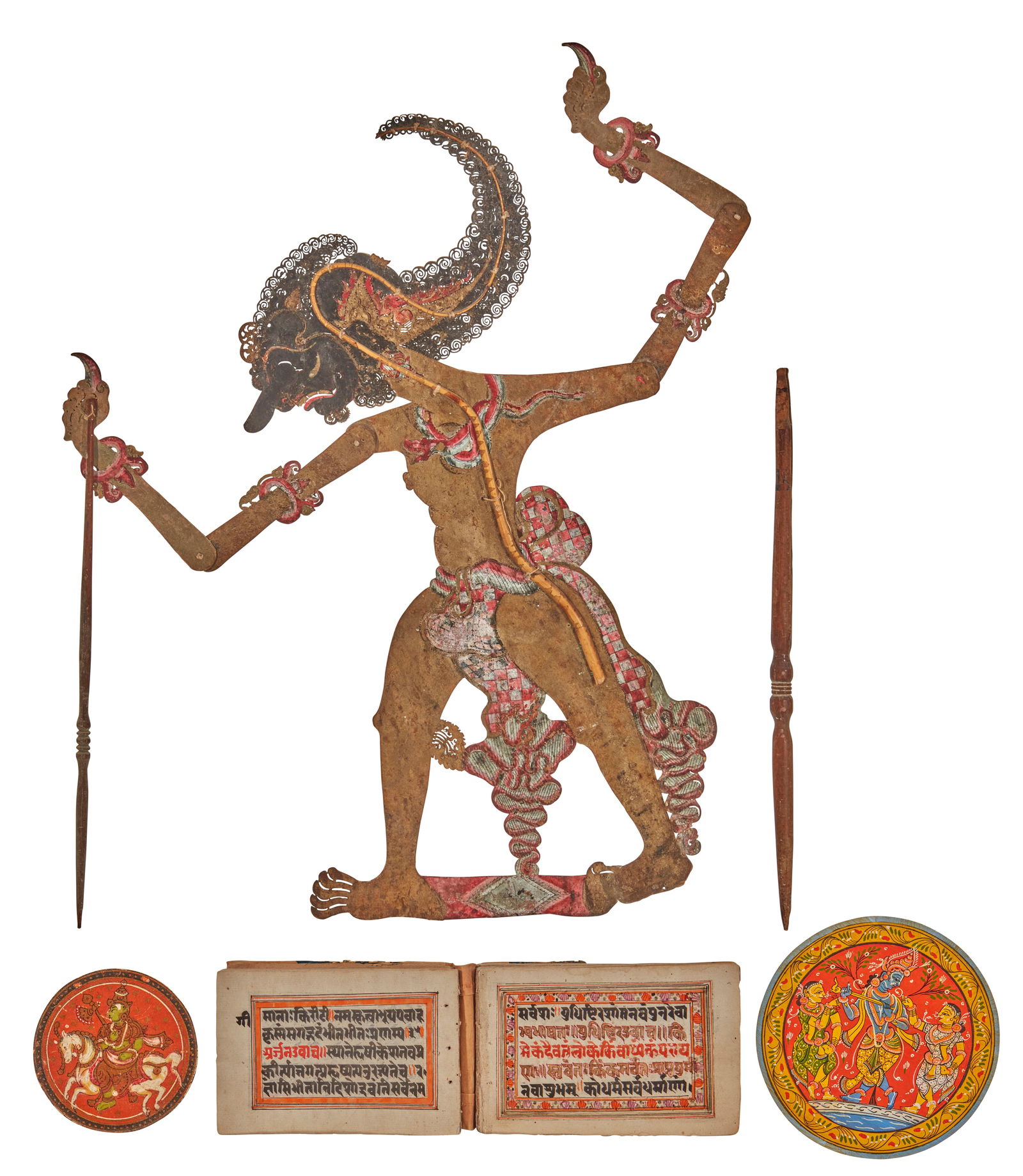 A group of four painted objects, 19th century or later; India and Southeast Asia (1 of 20)