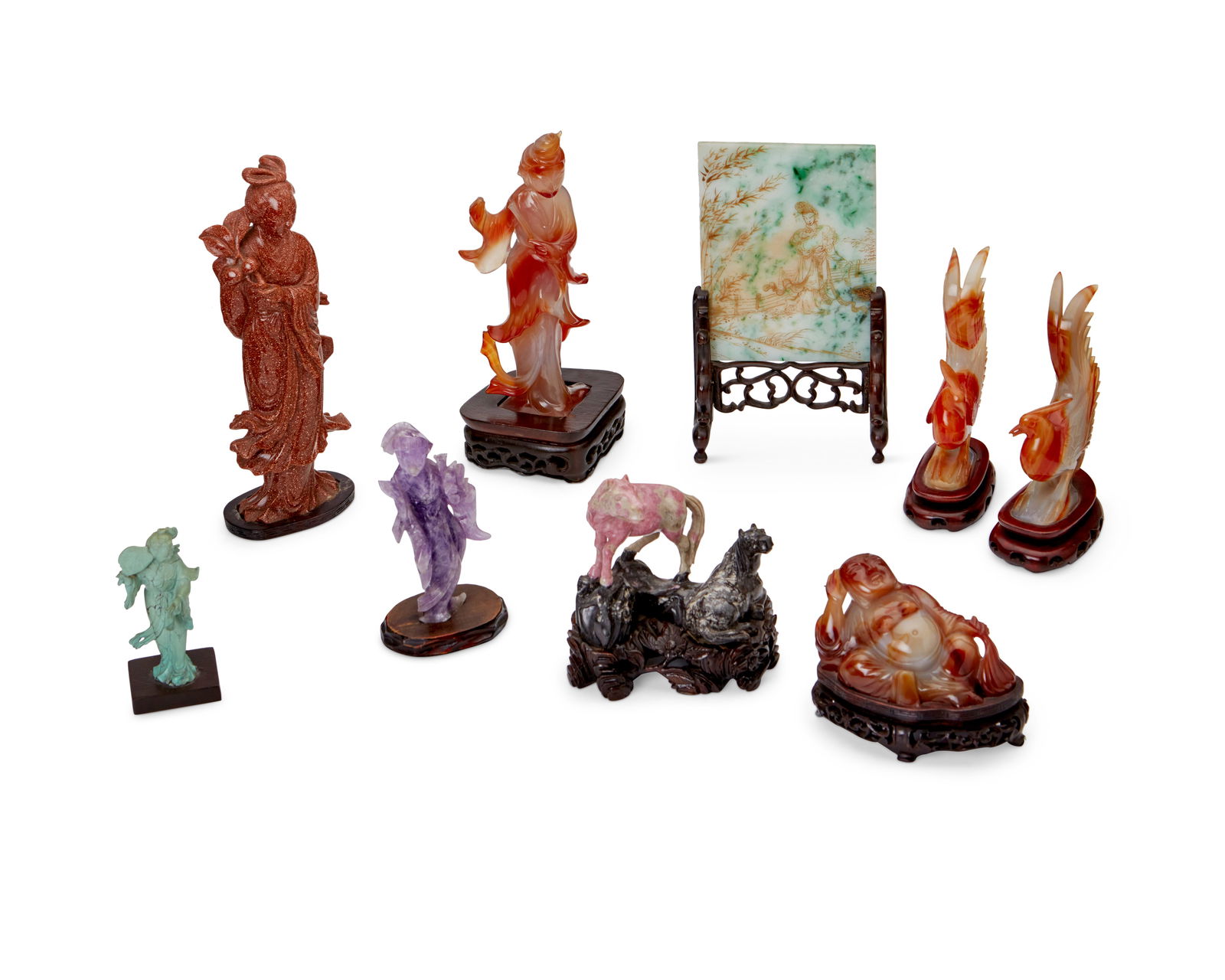 A group of Chinese carved semi-precious stone figures (1 of 5)