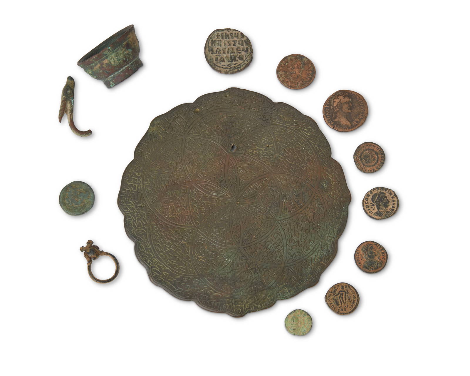 A Group Of Roman Bronze Items And Coins Auction