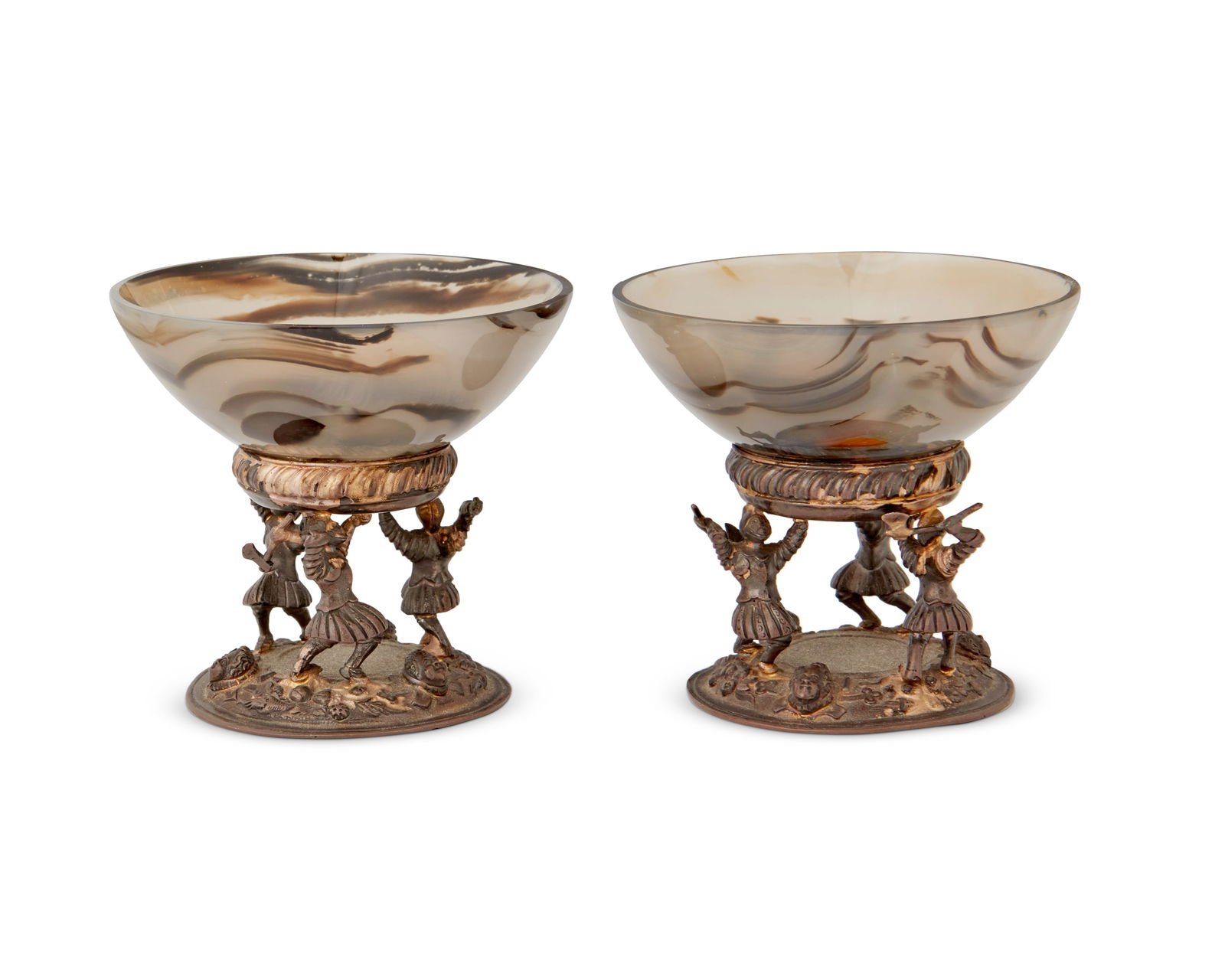 A pair of German sterling silver and hardstone bowls (1 of 5)