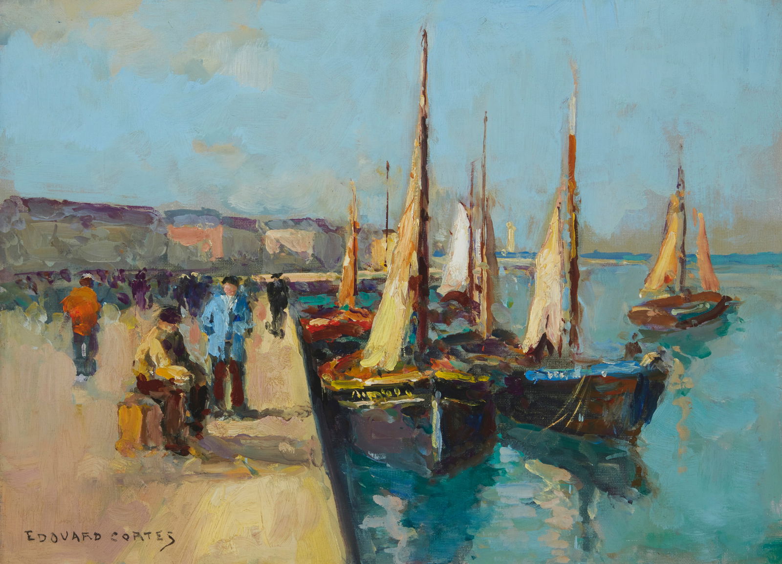 Edouard Cortes (1882-1969), "Le Port," Oil on canvas, 13" H x 18" W: Edouard Cortes(1882-1969)"Le Port"Oil on canvasSigned lower left: Edouard Cortes; titled on the frame plaque13" H x 18" W Provenance: Wally Findlay Galleries, Chicago, ILPriv