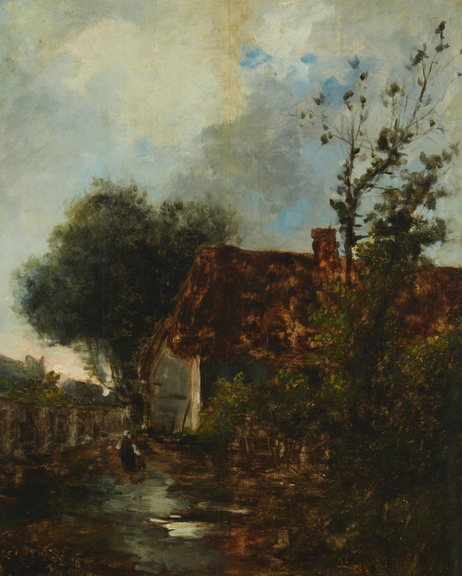 Follower of Jean-Baptiste-Camille Corot (1796-1875), Village scene, Village scene, 18.25" H x 15" W (1 of 7)
