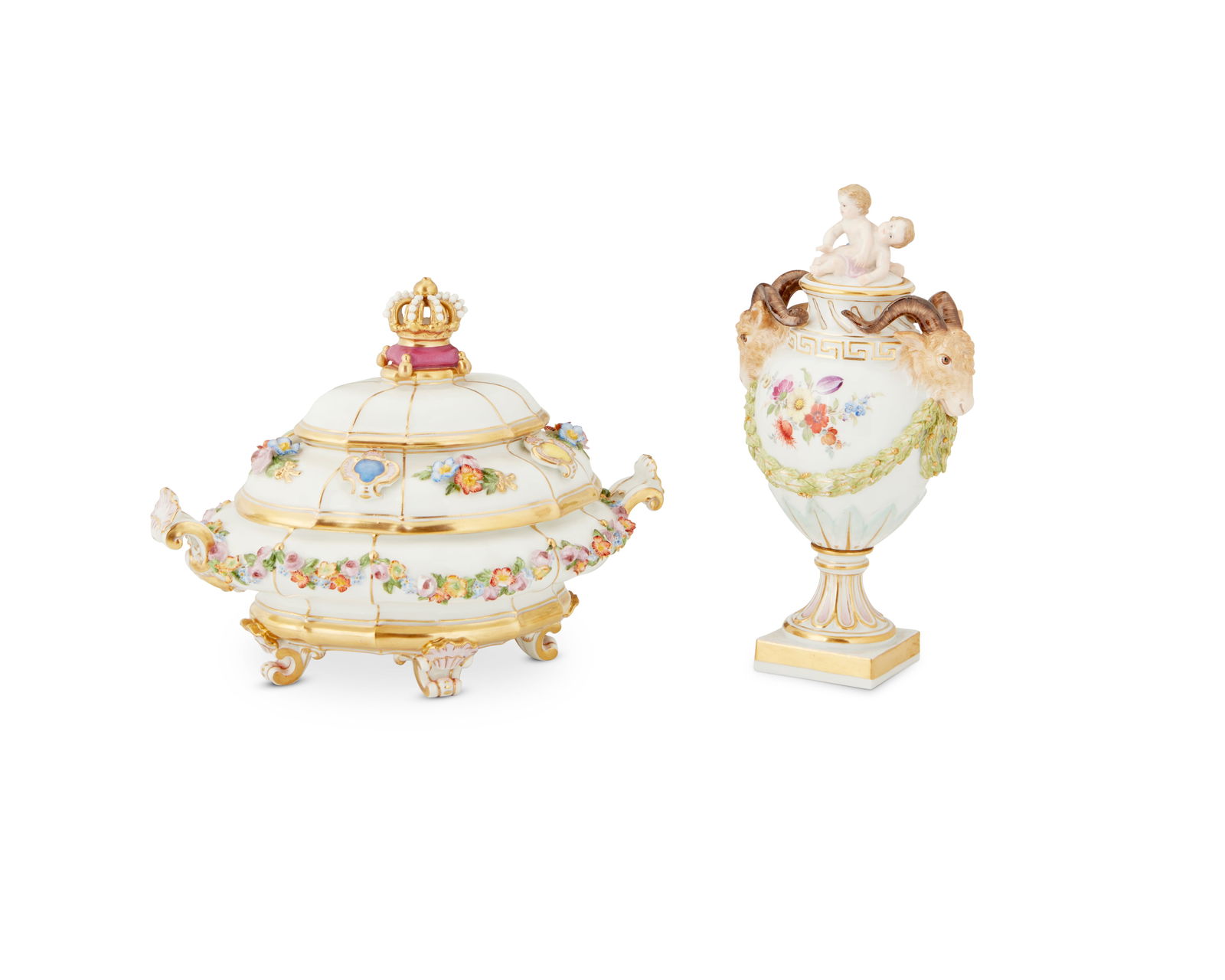 Two Meissen painted and gilt porcelain table items (1 of 4)