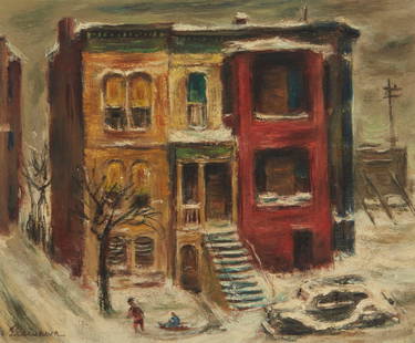 Sueo Serisawa (1910-2004), "Snow Storm in Chicago," Oil on canvas laid to board, Sight: 9.5" H x: Sueo Serisawa(1910-2004)"Snow Storm in Chicago"Oil on canvas laid to boardSigned lower left: S. Serisawa; the artist's name inscribed multiple times verso, possibly in different handsSight: