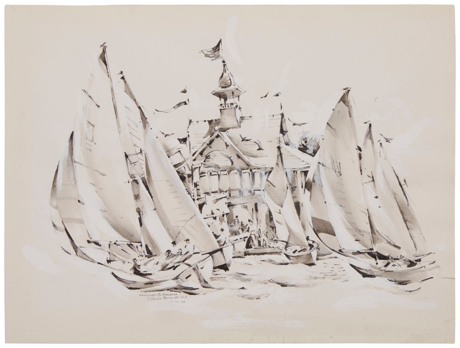 Rex Brandt (1914-2000), "Pavilion & Regatta," 1988 (1 of 8)