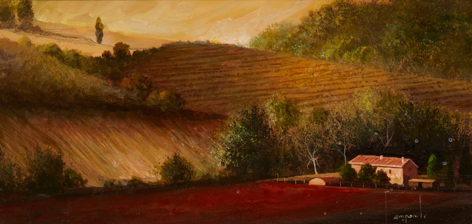 Dario Campanile (b. 1948), "My Dream House": Dario Campanile (b. 1948) "My Dream House" Oil on canvas Signed lower right: Campanile; signed again and titled, verso 6" H x 12" W Provenance: Purchased at Lahaina Galleries, Newp