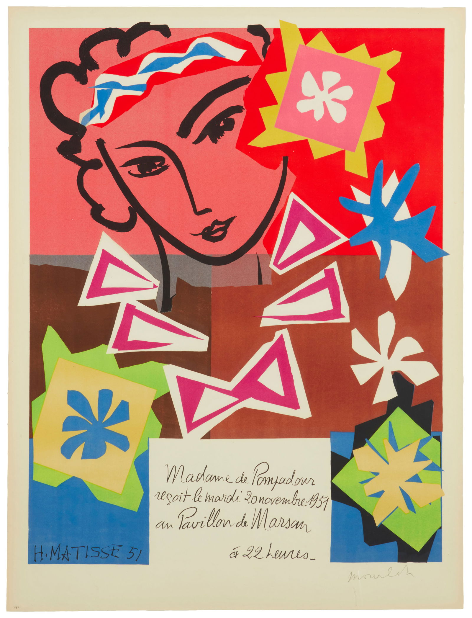 After Henri Matisse (1869-1954), "Madame Pompadour au Pavillon de Marsan," 1959: After Henri Matisse(1869-1954)"Madame Pompadour au Pavillon de Marsan," 1959Lithograph in colors on paperFrom an edition of 400Signed by the printer in pencil lower right: Mourlot; Mourlot,