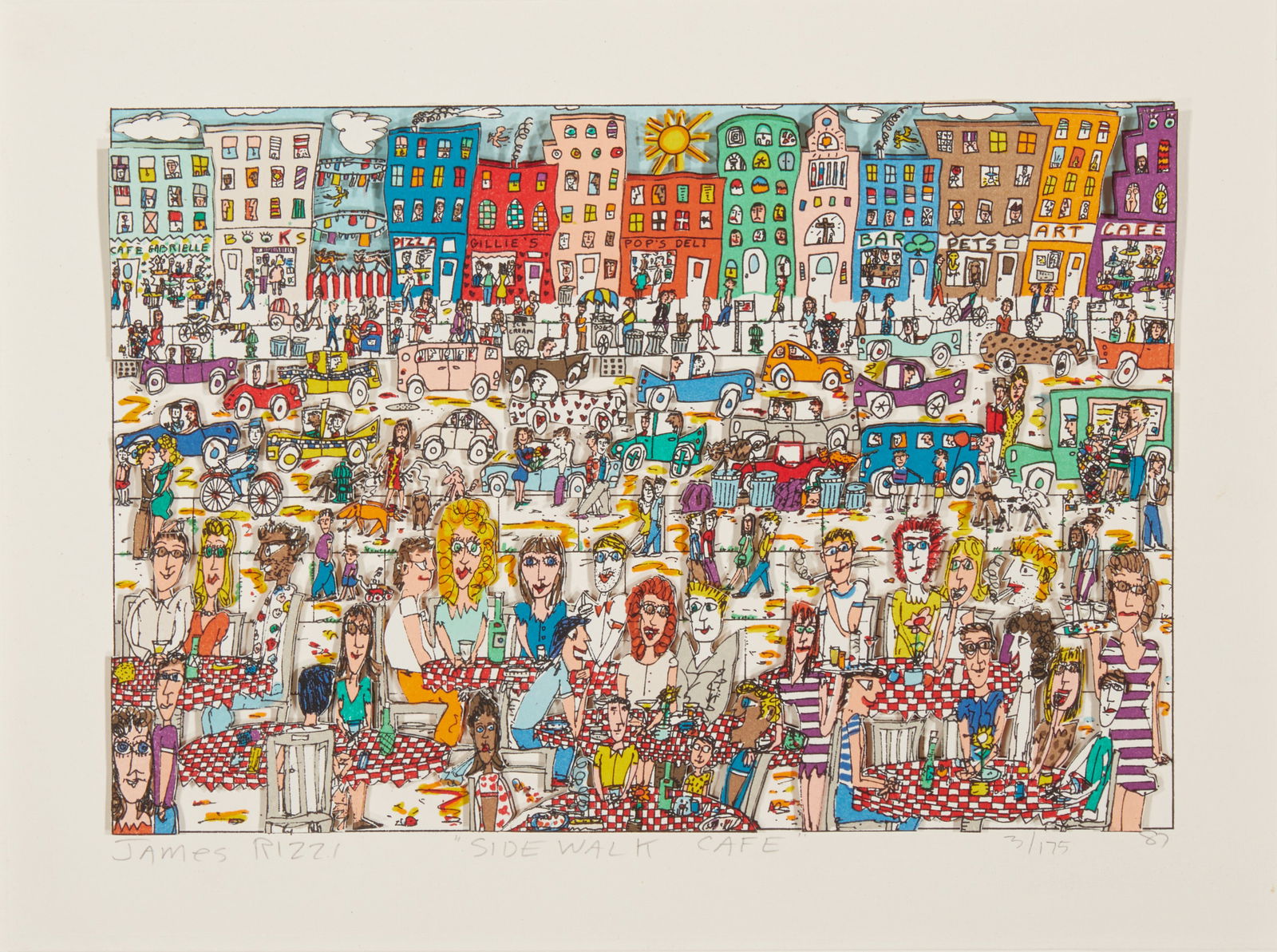 James Rizzi (b. 1950), "Sidewalk Cafe," 1987 (1 of 6)