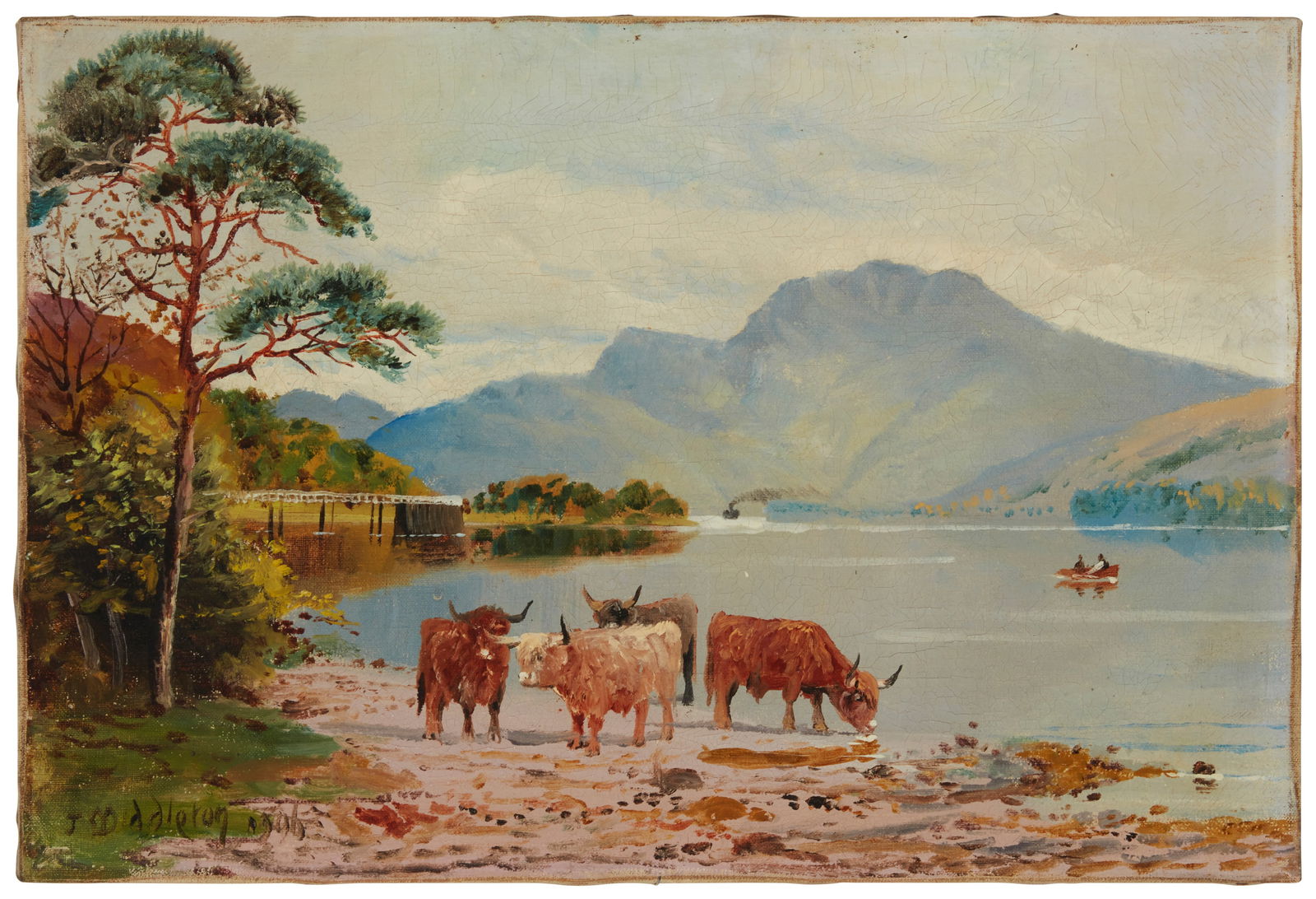 John Middleton (19/20th century), "Loch Lomond & Banfram," 1906: John Middleton(19/20th century)"Loch Lomond & Banfram," 1906Oil on canvasSigned and dated lower left: J. Middleton; titled on the stretcher12" H x 18" W