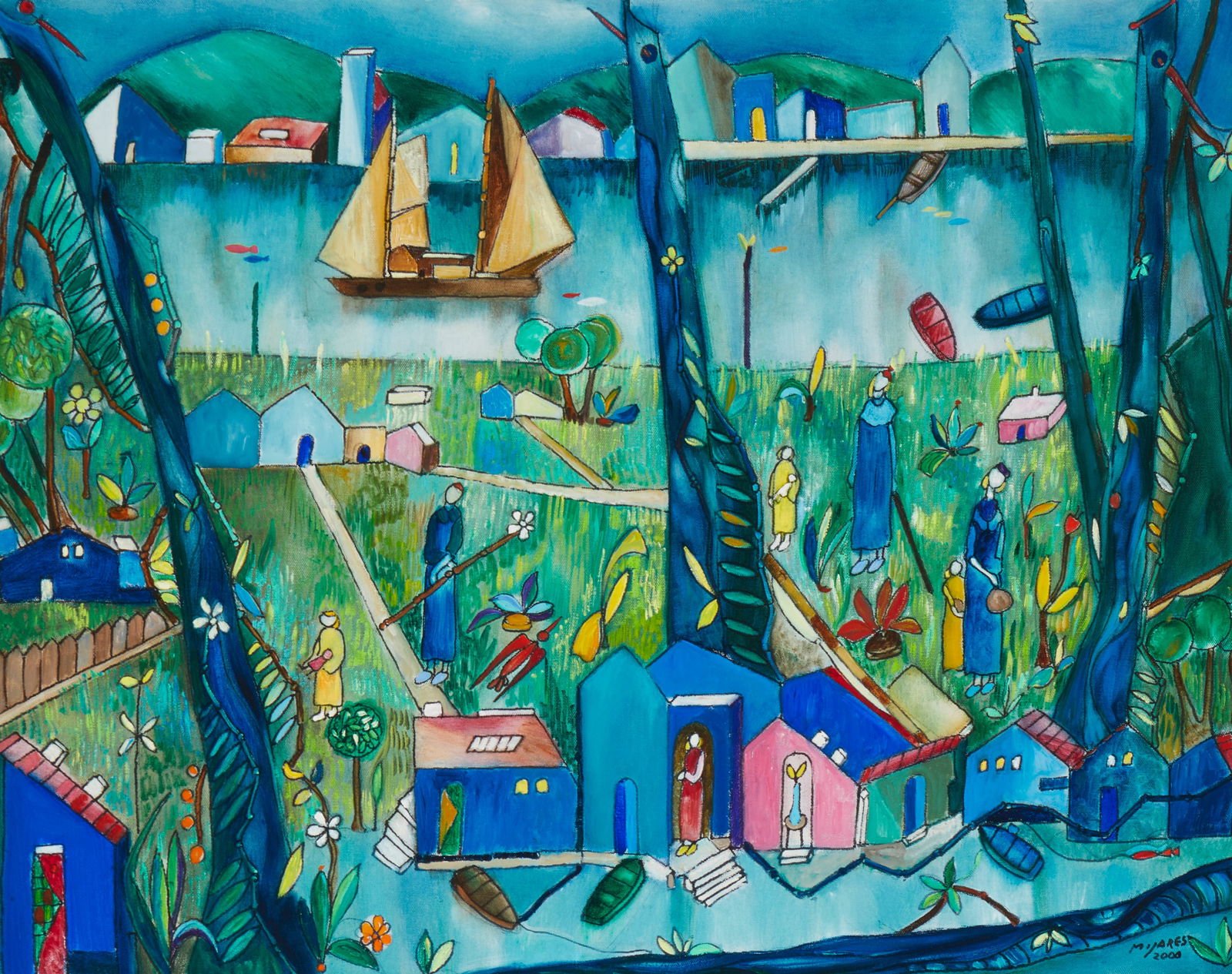 Jose Mijares Fernandez (1921-2004, Cuban), Village near a river, 2000 (1 of 5)
