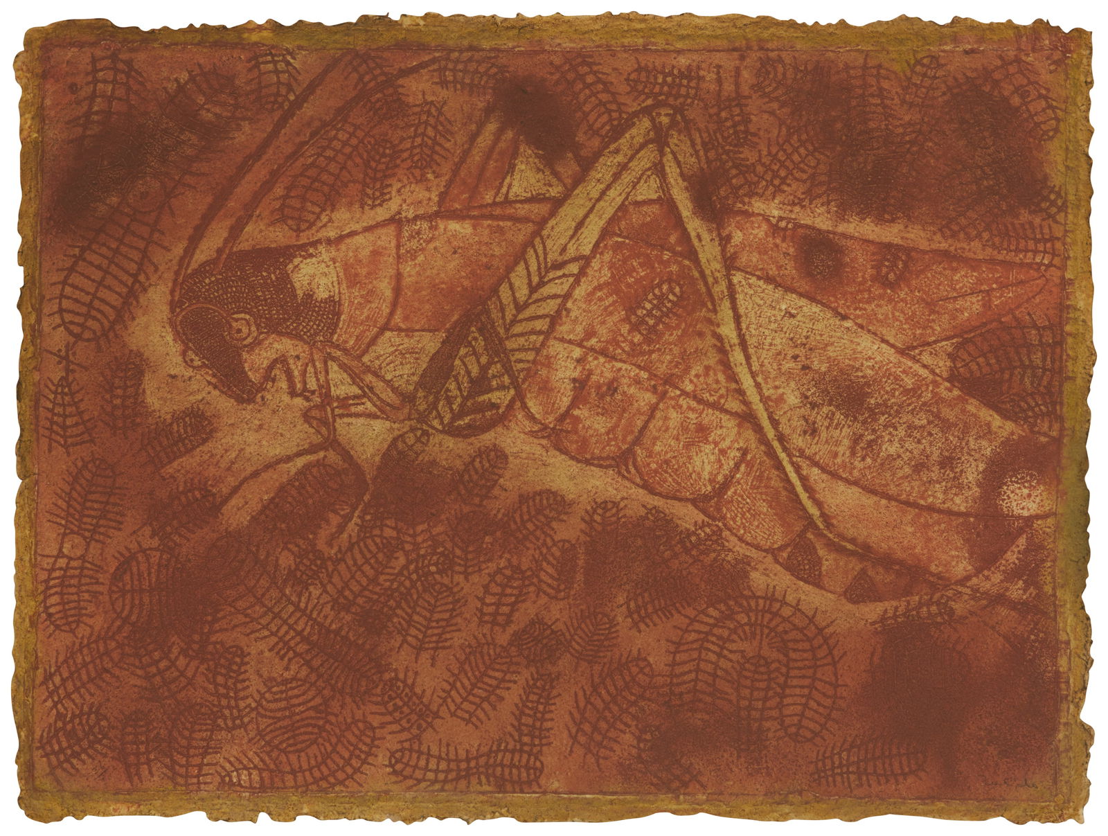 Francisco Toledo (1940-2019, Mexican), Grasshopper: Francisco Toledo(1940-2019, Mexican)GrasshopperMixed media on paperEdition: 36/50Signed and numbered in the lower image: ToledoImage/Sheet: 33.75" H x 43" W