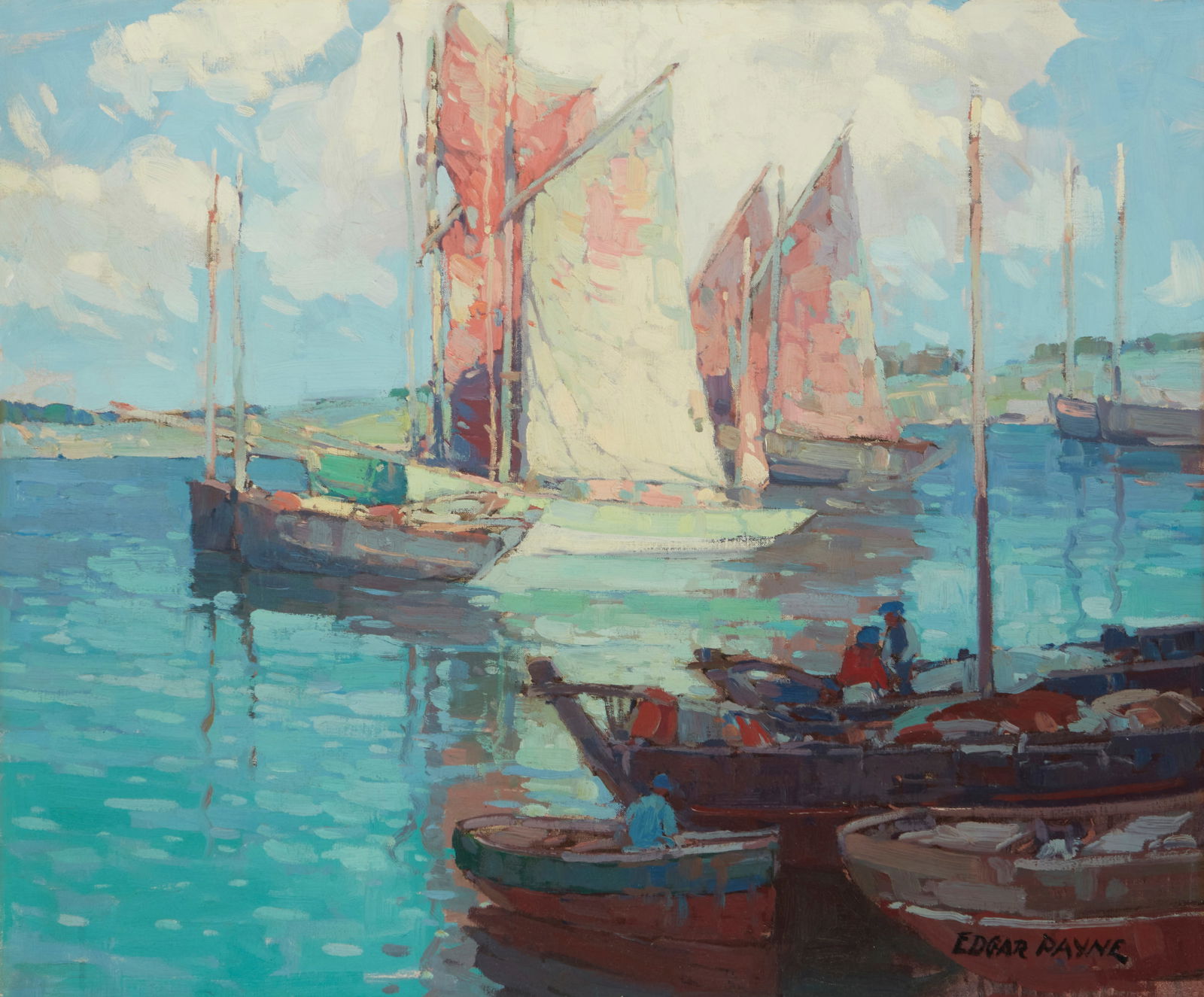 Edgar Alwin Payne (1883-1947), Brittany boats: Edgar Alwin Payne(1883-1947)Brittany boatsOil on canvasSigned lower right: Edgar Payne25" H x 30" W Provenance: Estate, Southern CaliforniaFrom the sparkling waters of France and Ita
