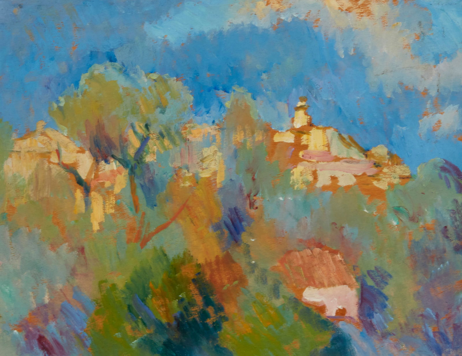 Bernhard Gutmann (1869-1936), "Mallorca View": Bernhard Gutmann(1869-1936)"Mallorca View"Oil on panelUnsigned; attributed to and titled on label affixed to the frame's backing paper; with the De Ville Galleries Estate of Bernhard Gutmann