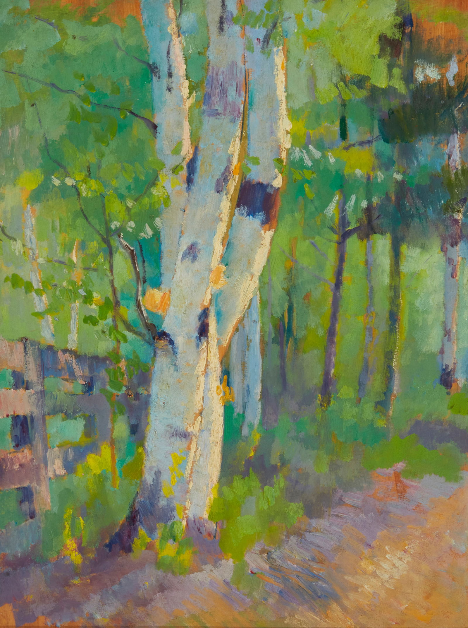 Bernhard Gutmann (1869-1936), "Keene Valley": Bernhard Gutmann(1869-1936)"Keene Valley"Oil on boardUnsigned; attributed to and titled on labels affixed to the back of the frame; with red and black ink estate stamps, verso10" H x 14