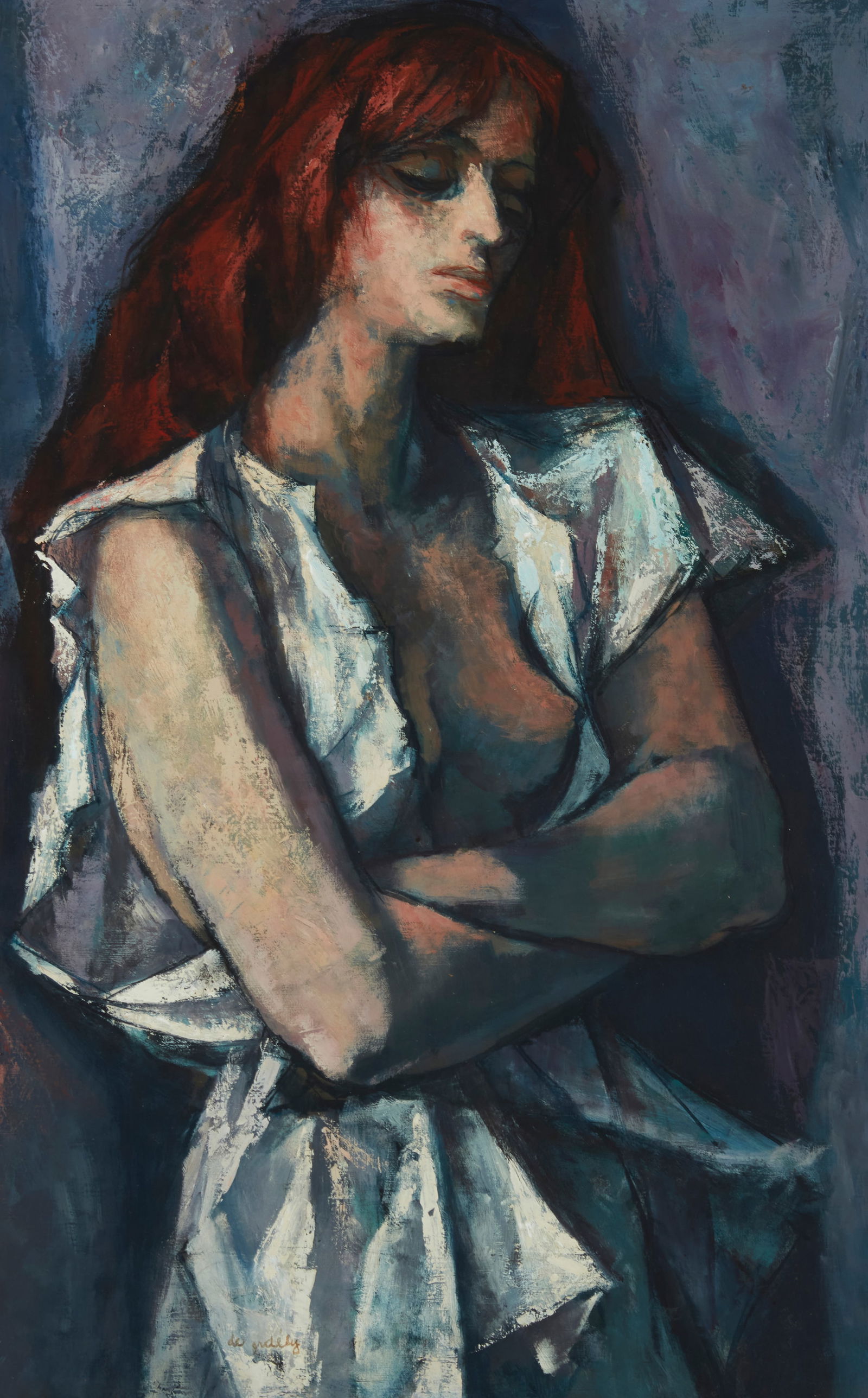 Francis de Erdely (1904-1959), "Unmasked": Francis de Erdely(1904-1959)"Unmasked"Oil on canvasSigned lower left: de Erdely; titled in ink on a label affixed to the stretcher28" H x 17" W Provenance: Lane Galleries, Westwood