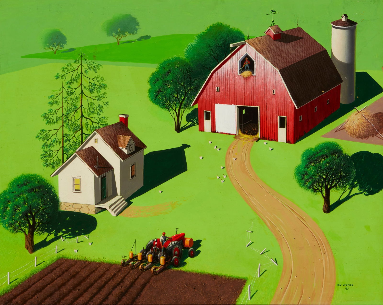Irv Wyner (1904-2002), "Farm Scene in Green" (1 of 7)
