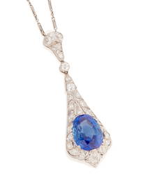 A Belle Epoque Sapphire and Diamond Pendant Necklace