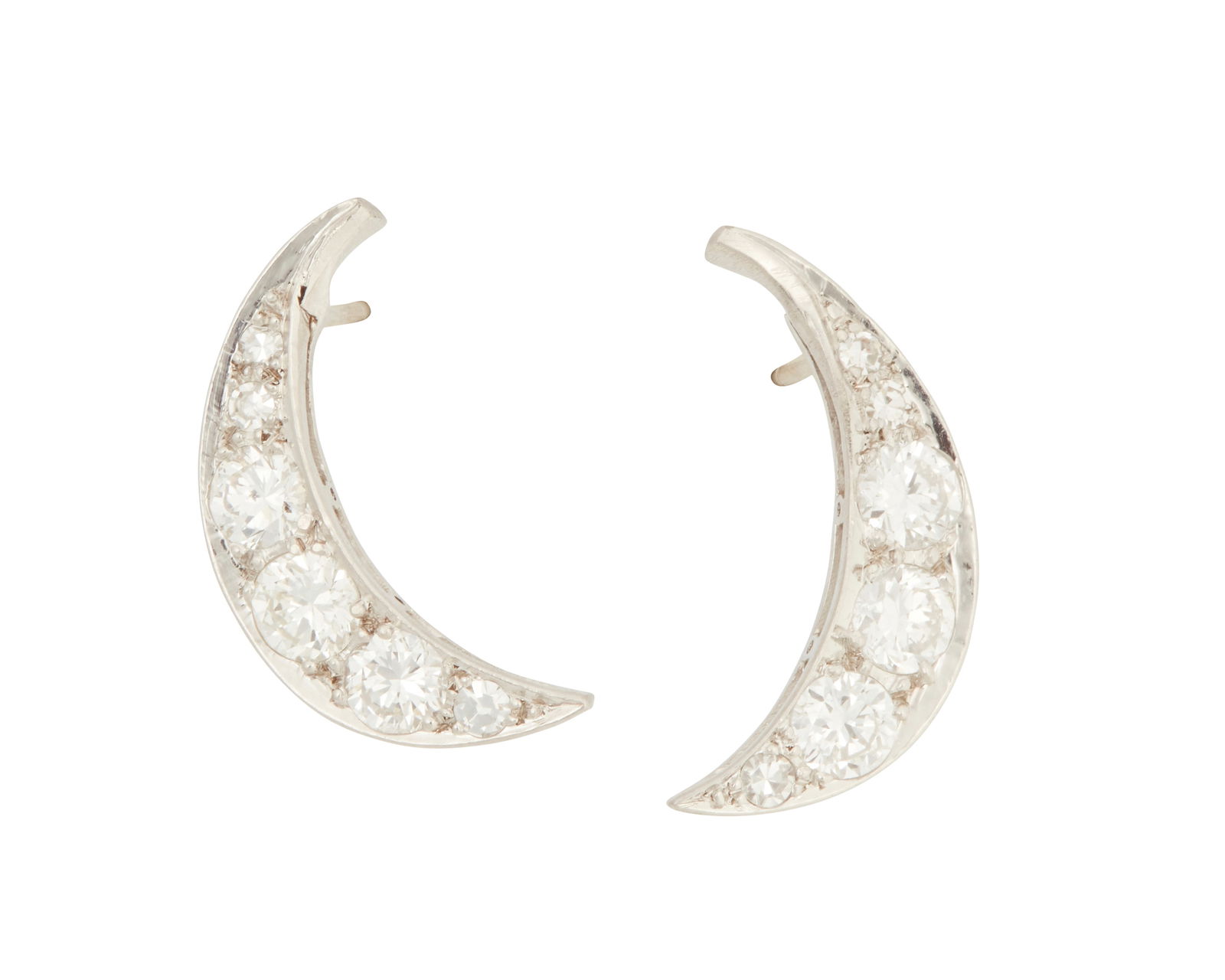 A Pair of Diamond Earrings: A Pair of Diamond EarringsSet with 12 round brilliant-cut diamonds weighing 1.25 carats, set in 14K white gold4.12 grams gross.63" L