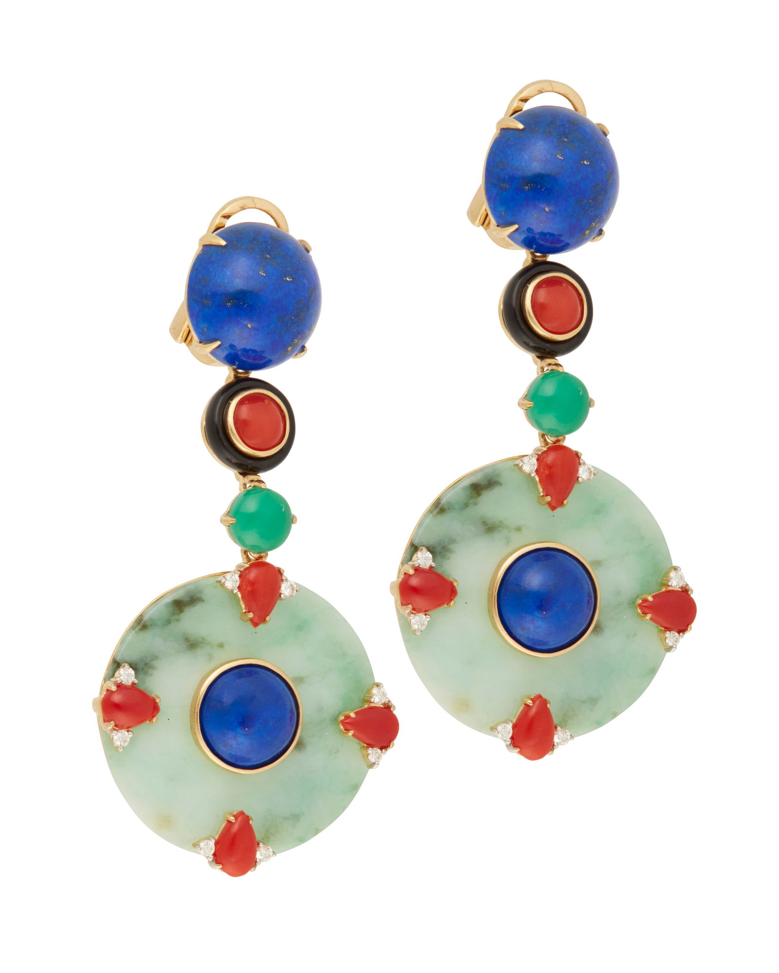 A Pair of Lapis, Onyx, and Jade Earrings (1 of 3)