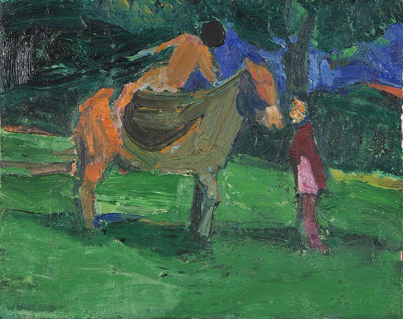 William Theophilus Brown (1919-2012 San Francisc: ''Horse and Rider'', signed indistinctly lower left: W. Brown, signed again and dated verso: William Brown 61, titled in another hand verso, oil on masonite, 11.75'' H x 15'' W, est:$5000/7000 Provena