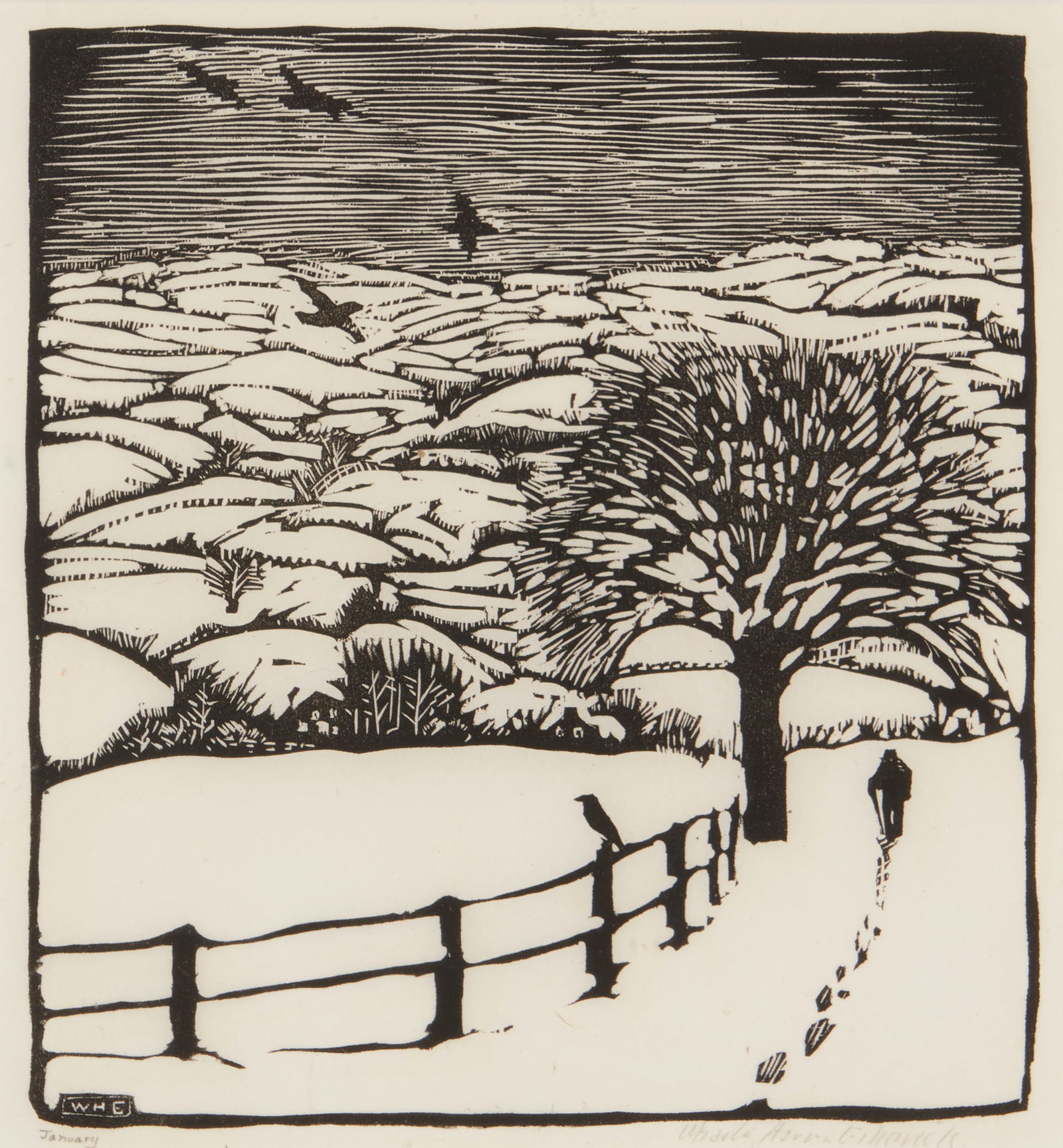 Wharton Harris Esherick (1887-1970), "Trudging in the Snow (January)," 1922: Wharton Harris Esherick(1887-1970)"Trudging in the Snow (January)," 1922Woodcut on paperFrom the edition of unknown sizeSigned and titled in pencil at the lower margin: Wharton Harris Esheri